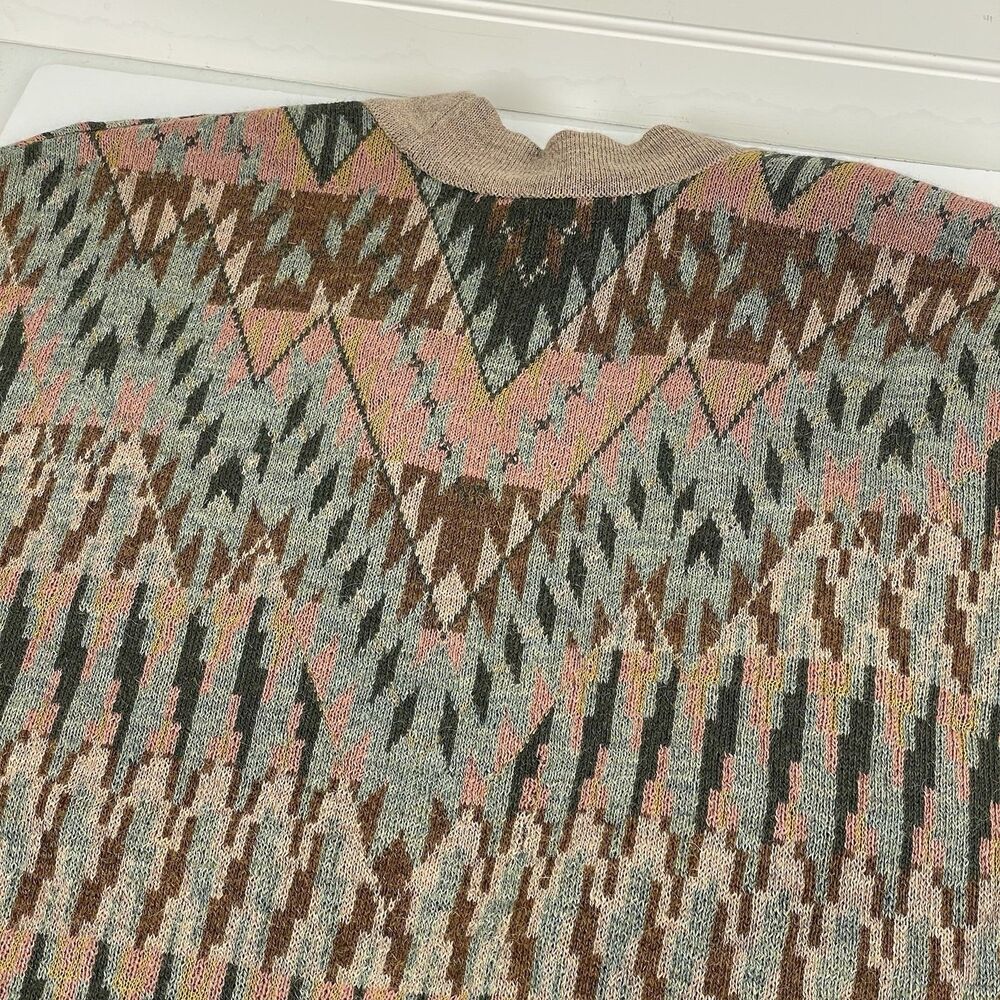 Peruvian Connection Taupe and Teal Patterned Open-Front Cardigan - Picture 13 of 13